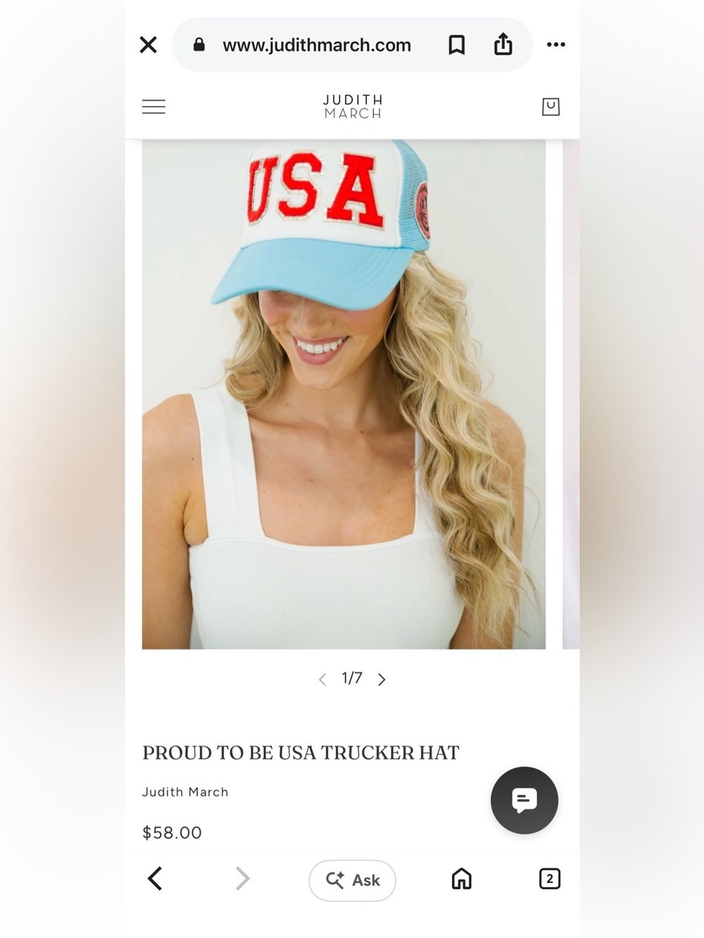 Judith March USA Trucker Hat - Light Blue/White/Red NWOT